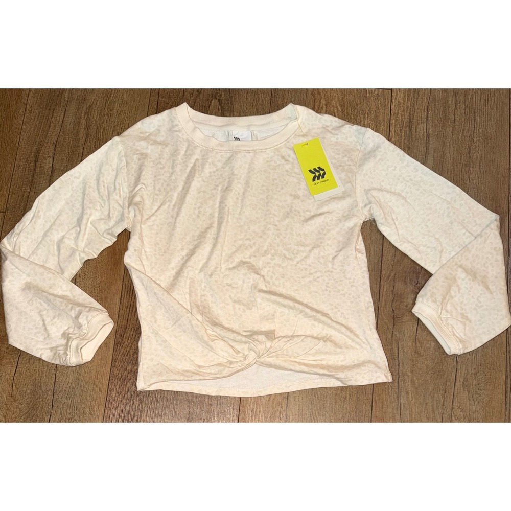 All in Motion Girls Cream Leopard Print Twist Front Long Sleeve Top Size L 10/12